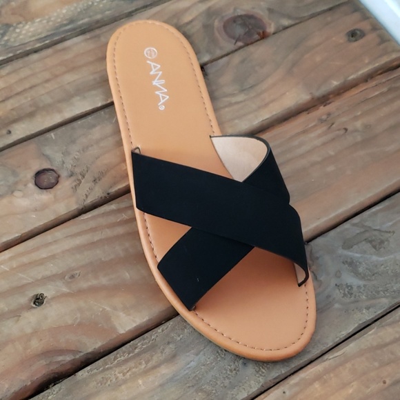 Black suade criss Cross Slides - Picture 2 of 6